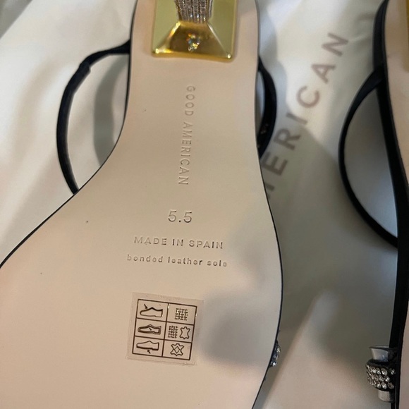 GOOD AMERICAN Open Square Toe Rhinestone Strappy Heels Black Satin Size 5.5 NIB - Picture 10 of 10